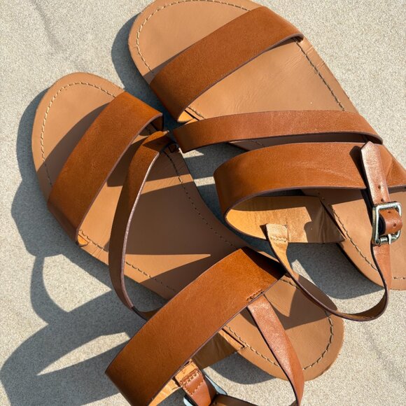 Tan Strappy Flat Sandals - Picture 5 of 5